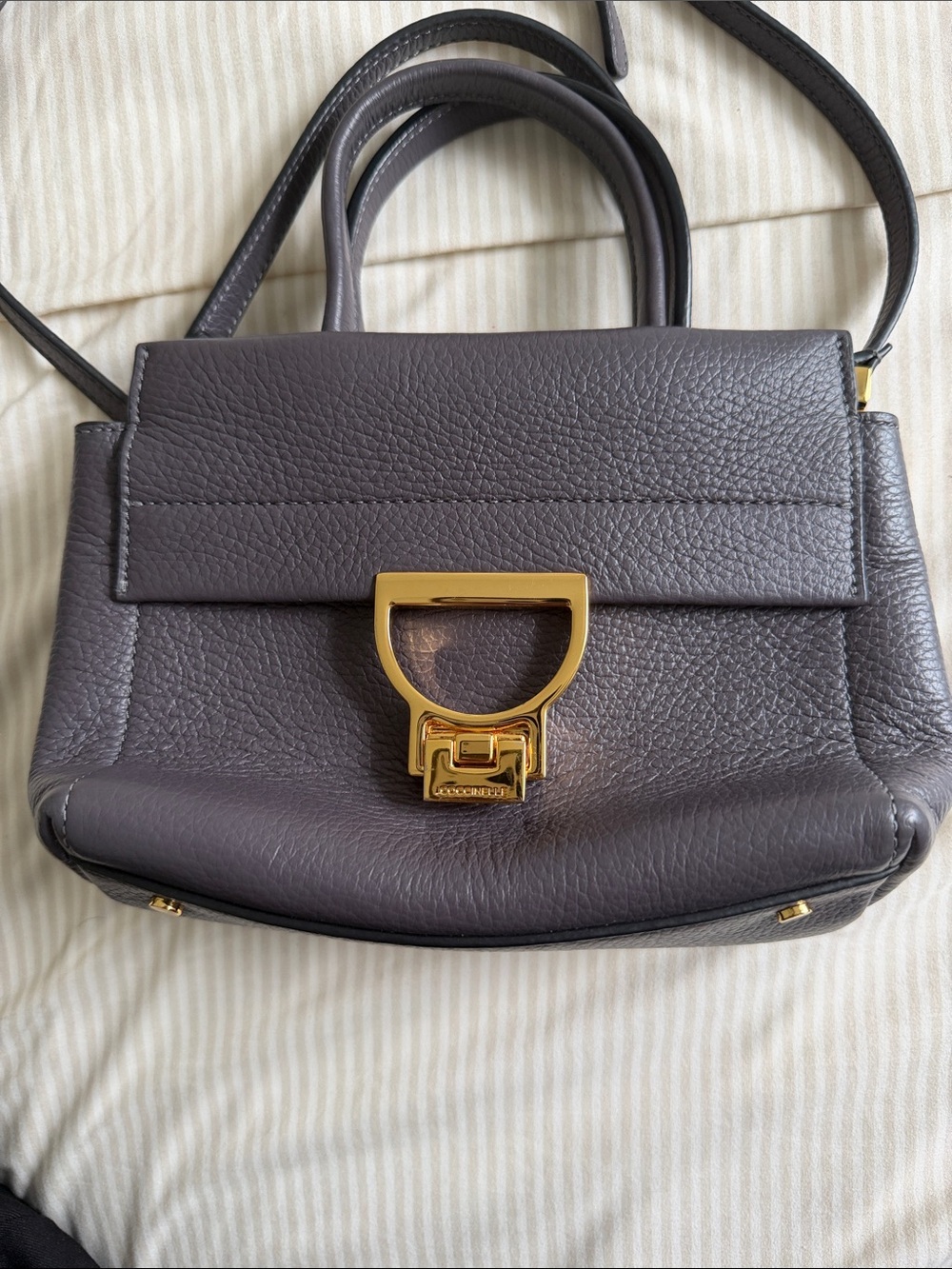 Pebbled Leather Satchel in Charcoal with Gold Hardware